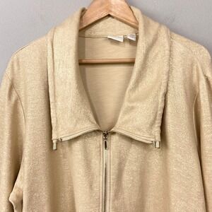 Zenergy by Chico's Gold Sparkle Metallic Zip Up Knit Jacket Size XXL Athleisure